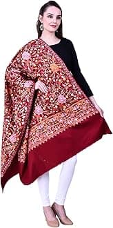 SWI WITH LABEL Women's Kashmiri Wool Blended Shawl Embroidered by Kashmiri Artisans, (Large Size - 40 x 80 Inches)
