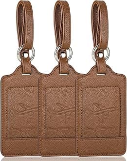 Teskyer 3 Pack Luggage Tags, PU Leather Luggage Tags for Suitcases, Luggage Labels with Name ID Card, Noticeable, Durable, Travel Accessories