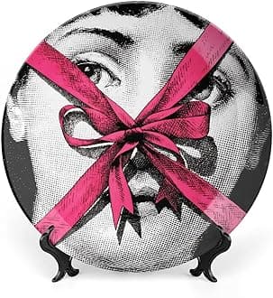 Lina Cavalieri Plate, Fornase Decorative Plate Face Makeup Plate Wall Hanging Decoration,Including Bracket and Special Spring Hook,style-13,8inch