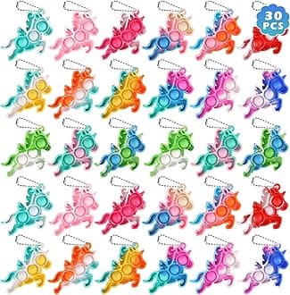PICcircuit30 Pack Unicorn Party Favors for Kids Goodie Bags Stuffers Pop Fidget Toys Bulk Its,Unicorn Toys Pinata Stuffers Birthday Party Favors 4-8,8-12 Bubbles Small Kids Mini Classroom Prizes Pop keychain It