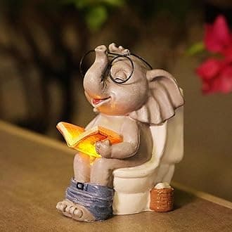 Elephant Statue Solar Outdoor Garden Decor, Funny White Elephant Gifts for Women, Mom, Grandma or Birthdays,Elephant Decor Ornament for Yard Art Balcony Patio Porch Lawn & Home House