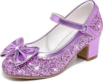LAURMOSA Princess Shoes High Heel Toddler Girls Dress Shoes Cute Bowknot Sparkle Mary Jane Flower Girls Wedding Birthday Party Prom for Little Big Kids