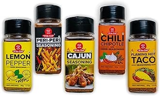 EL The Cook International Seasonings Combo (5 pack) Peri Peri, Lemon Pepper, Cajun, Flaming Hot Taco & Chili Chipotle| Grill rubs & marinades | No added Colours, Additives & Preservatives 50g x 5pack