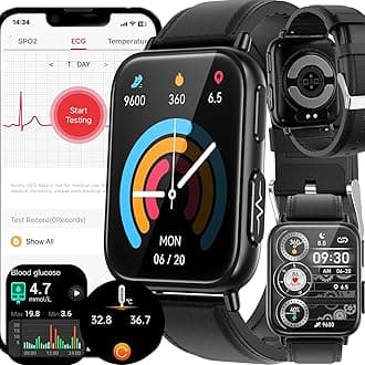wgzixeznTK10 Blood Glucose Smart Watch for Diabetic, ECG+PPG Fitness Tracker with 24/7 Heart Rate Blood Pressure Oxygen Temperature Monitoring, 9 Sports Modes, Smartwatch for Men & Women,Black1