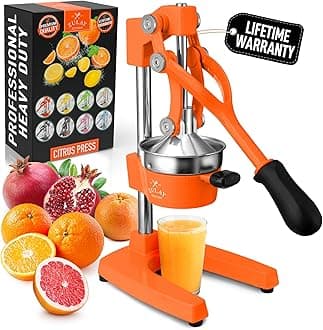 Zulay Kitchen Cast-Iron Orange Juice Squeezer - Heavy-Duty, Easy-to-Clean, Professional Citrus Juicer - Durable Stainless Steel Lemon Squeezer - Sturdy Manual Citrus Press (Orange)
