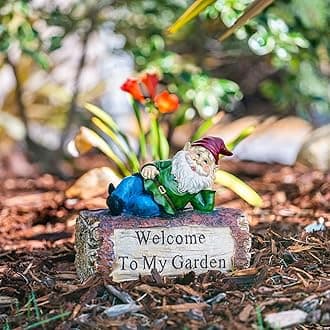 9" Tall Outdoor Garden Gnome and Welcome Sign Yard Statue Decoration, Multicolor