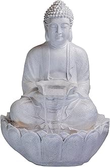 EXPLEASIA Lotus Buddha Water Fountain for Home Office Garden (White 1) Made Fiberglass and Resin Suitable for Housewarming Bring Positivity with This Buddha Fountain for Home