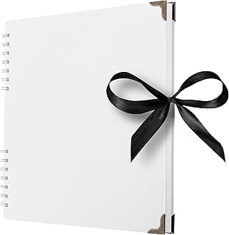 Bstorify Square Scrapbook Photo Albums 80 Pages (28 x 28 cm) White Thick Paper, Hardcover, Metal Corners, Ribbon Closure - Ideal for Your Scrapbooking Albums, Art & Craft Projects