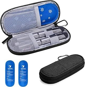 Yarwo Insulin Cooler Travel Case with 2 x TSA Approved Ice Packs, Diabetic Supplies Organizer Insulated Cooling Bag for Insulin Pens, Syringes and Diabetes Testing Kit, Lightweight for Trip, Black