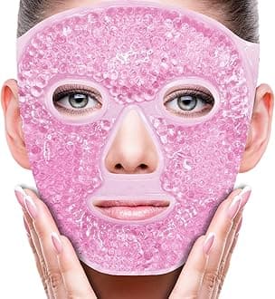 Face Eye Mask Ice Pack for Reducing Puffiness, Bags Under Eyes, Puffy Dark Circles, Migraine,Hot/Cold Pack with Soft Plush Backing (Pink #19)
