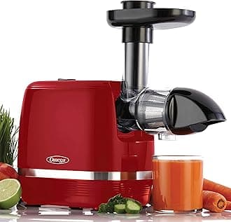 OmegaH3000RED Cold Press 365 Juicer Slow Masticating Extractor Creates Delicious Fruit Vegetable and Leafy Green High Juice Yield and Preserves Nutritional Value, Plastic, Red