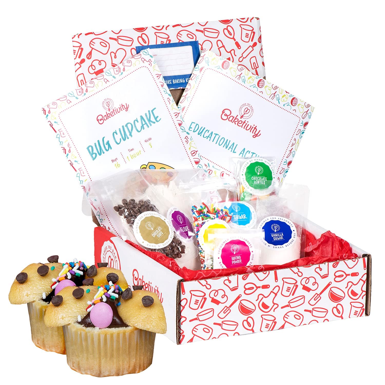 BAKETIVITY Kids Baking DIY Activity Kit - Bake Delicious Bug Cupcakes With Pre-Measured Ingredients - Best Gift Idea For Boys And Girls Ages 6-12