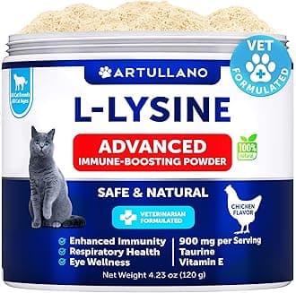 L-Lysine for Cats - Lysine Powder Supplement - 900mg/serving - Immune Support for Cats & Kittens - Sneezing, Runny Nose, Squinting, Watery Eyes, Cold, Eye Function, Respiratory Health - with Taurine