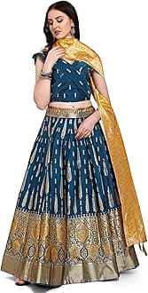 PURVAJA Women's Jacquard Semi-Stitched Lehenga choli