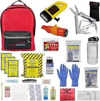 Ready America 72 Hour Deluxe Emergency Kit, 1-Person 3-Day Backpack, First Aid Kit, Survival Blanket, Power Station, Emergency Food, Portable Disaster Preparedness Go-Bag for Earthquake, Fire, Flood