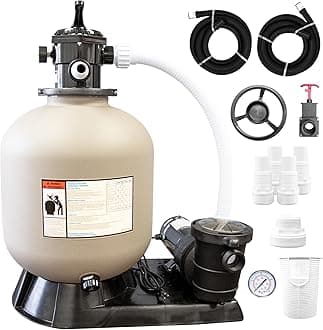Swimline HYDROTOOLS 19 Inch Sand Filter Combo Set with Stand & Multi Port Valve | 0.9 THP DOE Complaint Pump 4500 GPH | Up to 19000 Gallons | 175 Pound Sand Capacity