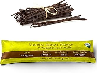 5 Organic Madagascar Vanilla Beans - Whole Extract Grade B Pods for Baking, Homemade Extract, Brewing, Coffee, Cooking