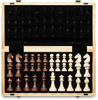 A&A 15" Magnetic Wooden Chess Set/Folding Board / 3" King Height German Knight Staunton Chess Pieces/Walnut & Maple Inlaid /2 Extra Queen/Board Games Chess Sets for Adults and Kids