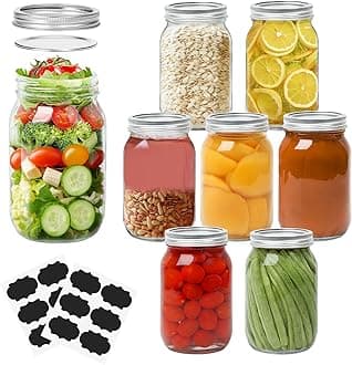 ComSaf Wide Mouth Mason Jars 32oz - 8 Pack, Mason Jars with Lids and Seal Bands, Glass Canning Jars for Pickling, Jam, Jelly, Honey, Salad, Desert, Shower Wedding Favors, DIY Candles Decor