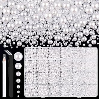 11000Pcs Flatback Pearls for Crafting (White), Assorted Size 2/3/4/5/6/8/10mm Non Hotfix Half Pearl, Bedazzling Bead for DIY Crafts Clothing Tumblers Mugs Shoes Fabric Embellishment Nail Art Makeup