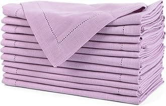 FINGERCRAFT Hemstitched Cotton Table Napkins – Set of 6, 20x20 Inch, 100% Cotton Cloth Napkins with Faggoting Stitching – Durable & Elegant for Parties, Everyday Use (Lavender Slub)
