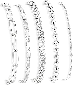 Gold Bracelets Set for Women Stack, Dainty Thick Bracelets Stack for Women Trendy, Simple Thin Gold Plated Cuff Stackable Bracelets With Beaded Cuban Paperclip Snake Rope Bangle Hand Chain Jewelry