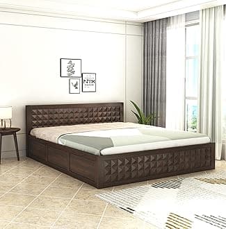 STRATA FURNITURE Sheesham Wood Diamond King Size Bed with Box Storage and Headboard for Bedroom Living Room Home Wooden Double Bed Cot Palang Furniture (Walnut Finish)