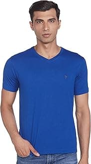 Van Heusen Athleisure Men's V-Neck Cotton T-Shirt (8907670965009_60001_LAPIS BLUE_M)