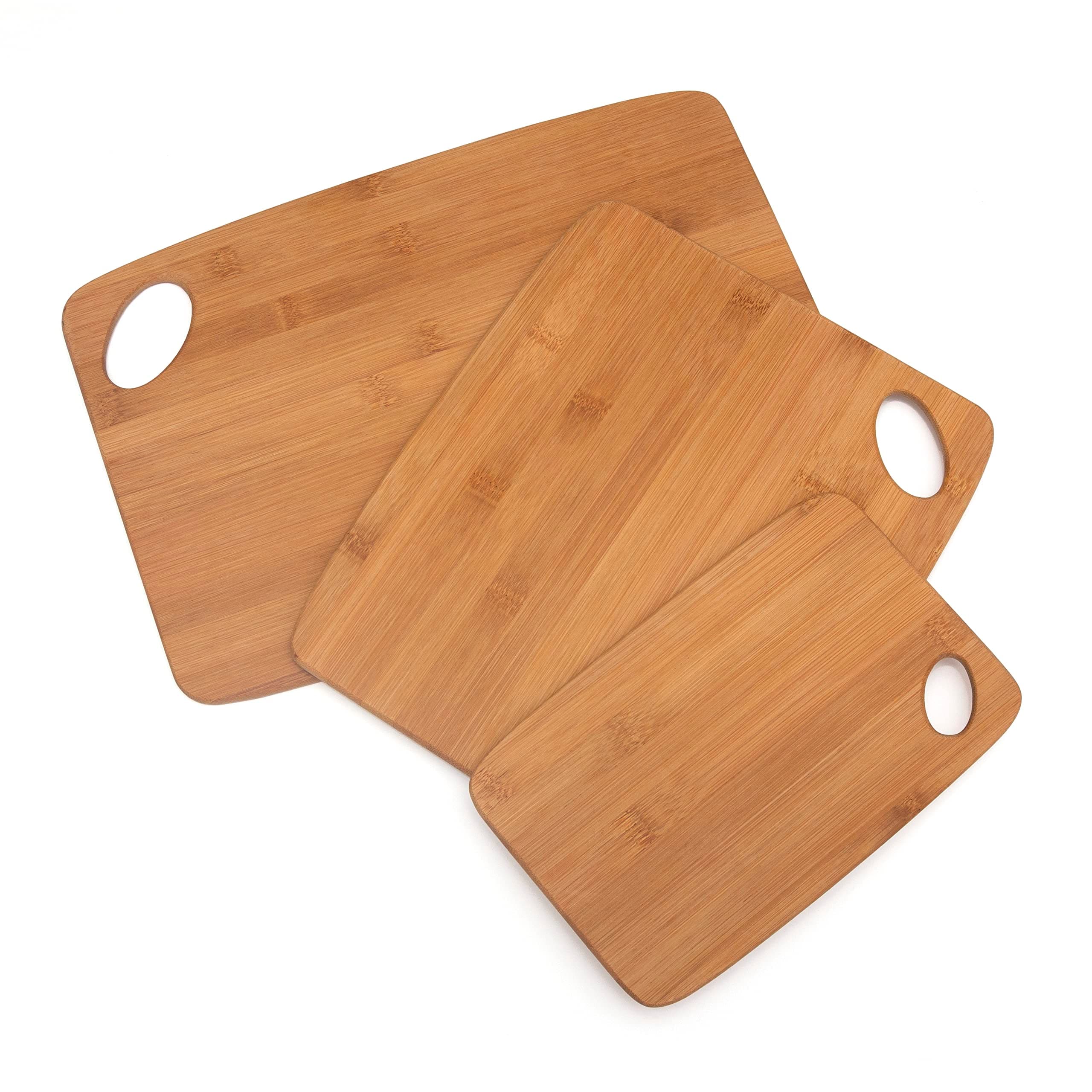 Lipper International Bamboo Wood Thin Cutting Board with Oval Hole in Corner, Assorted Sizes, Set of 3