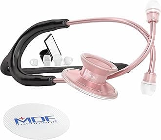 MDF Instruments, Acoustica Lightweight Stethoscope for Doctors, Nurses, Students, Home Health Use, Adult, Dual Head, Black Tube, Rosegold (Matte Finish) Chestpiece-Headset, MDF747XPRG11
