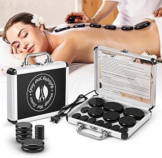 Hot Stones Massage Set, 14Pcs Basalt Portable Stone Kit with Warmer, Professional Rocks for Home Spa Warming Therapy Relaxing Pain Relief
