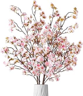 4 Pcs Artificial Cherry Blossom Flower Branches, Bulk Silk Faux Flowers Real Touch Bouquet for Home Wedding Party Centerpieces Spring Summer Decor, Vase Not Included(Light Pink)