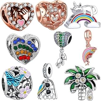 9 Pack Silver Spacer Beads Charms fit Pandora Bracelet CZ Pendant Set