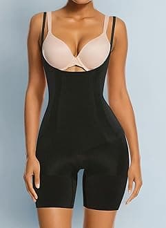 Women Body Shaper Tummy Control Seamless Shapewear Open Bust Mid-Thigh Bodysuit Shorts