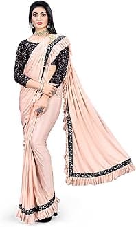 MOHIT CREATIONS Women's Party wear Pure Original Lycra Ruffle Saree With Unstitched Blouse