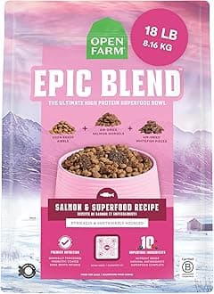 Epic Blend High Protein Dry Dog Food, Probiotic Coated & Bone Broth Infused Kibble with Air Dried Meat & Organs, Minimally Processed & Nutrient Dense, Salmon & Superfood Recipe, 18lb Bag