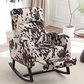 Rocking Chair Nursery with Foot Rest, Nursing Rocking Chairs for Mom Nursery, Rocker Glider with High Backrest for Living Room, Bedroom, Cow Printed