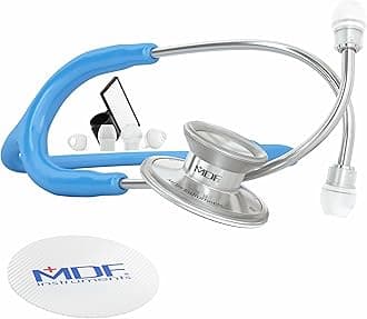 Acoustica Lightweight Stethoscope for Doctors, Nurses, Students, Home Health Use, Adult, Dual Head, Bright Blue, Silver Chestpiece-Headset,MDF747XP14