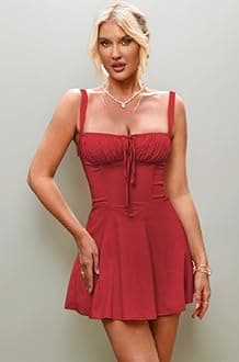 - Women's Fit & Flare Above the Knee Black Solid Backless Crisscross Lace Up Ruched Boning Corset Bodycon Dress