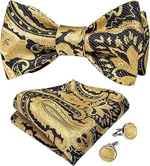 Mens Classic Self Bow Tie Handkerchief Cufflinks Set for Wedding Party