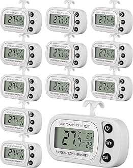 Frienda 12 Pack Digital Fridge Thermometer Waterproof Freezer Room Max/ Min Record Function with Large LCD Screen Refrigerator Hook & Magnetic Back for Kitchen Home (White)
