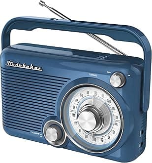 Studebaker SB2002BL Portable AM/FM Radio with Headphone Jack and Aux-in Jack with AC/DC Power (Blue)