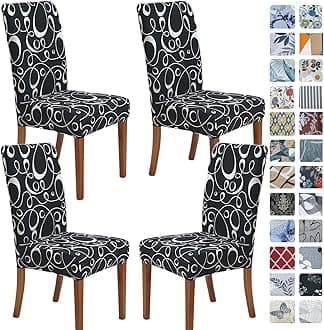 SPRINGRICOChair Covers for Dining Room Set of 4, Stretch Dining Chair Cover, Washable Spandex Kitchen Parsons Chair Slipcovers, Removable Seat Protector for Home or Party ( 4 Pack, Lush Black)