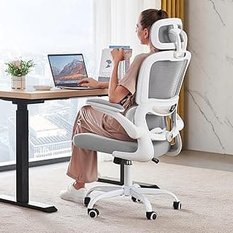 Office Chair Ergonomic Desk Chair, 330 LBS Home Mesh Office Desk Chairs with Wheels, Comfortable Gaming Chair, High Back Office Chair for Long Hours (White)