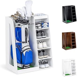 GoSports Premium Wooden Golf Bag Organizer and Storage Rack - Black, White or Brown Finish