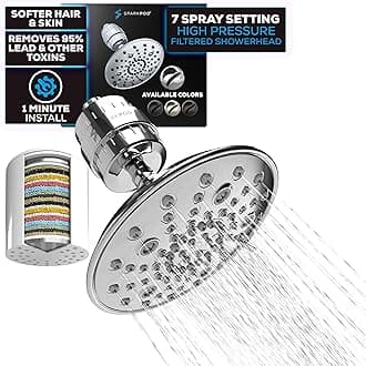 SparkPod Luxury Filtered Shower Head Set 23 Stage Shower Filter - Reduces Chlorine and Heavy Metals - High Pressure Showerhead Filter (8" Round, Luxury Polished Chrome)
