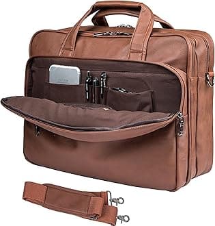 Leather Laptop Bag, Men's 15.6 Inches Messenger Briefcase Business Satchel Computer Handbag Shoulder Bag Fits 15.6 Inch Laptop Computer (Brown)