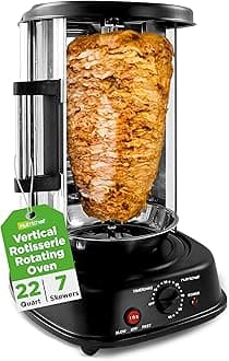 NutriChef Vertical Rotating Shawarma Oven - Rotisserie, Shawarma, & Kebab Machine - Stain-Resistant, Energy-Efficient - Heat-Resistant Door - Includes Kebab Rack with 7 Skewers - Stainless Steel