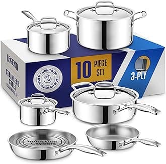 LEGEND COOKWARE 3 Ply Stainless Steel Pots and Pans Set | 10-Piece, Induction, Non-Toxic, Oven Safe | Best 18/8 Full Clad | Premium Kitchen Cooking, Professional Chef Quality | PFOA, PTFE & PFOS Free