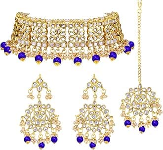 Aheli Elegant Indian Wedding Wear Faux Kundan Studded Choker Necklace with Maang Tikka Set Ethnic Fashion Jewelry for Women